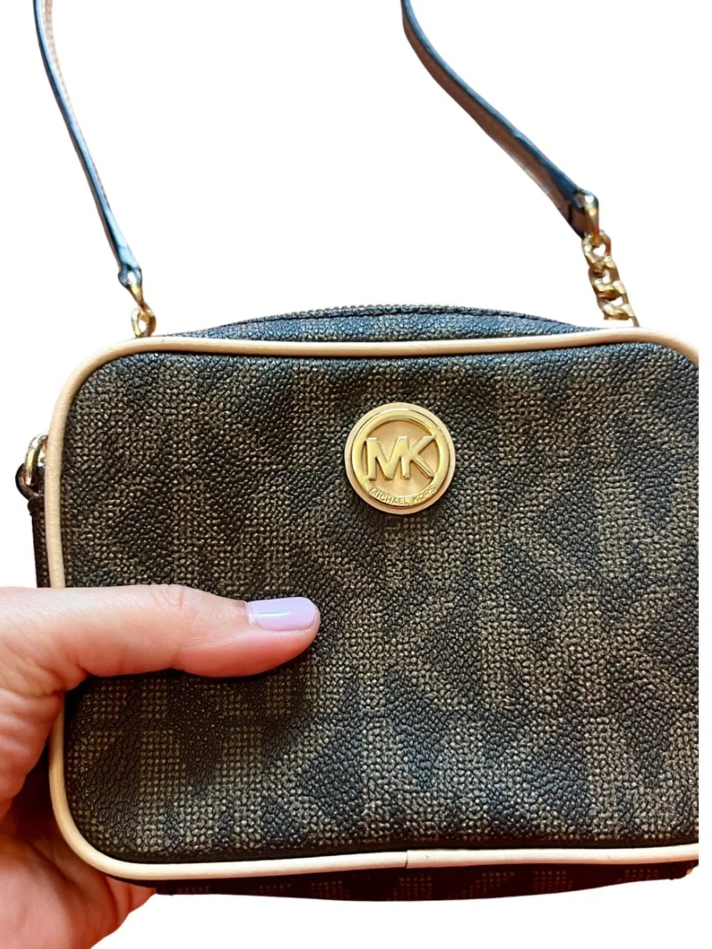 Michael Kors small (mini) crossbody Fulton brown - top zip EUC!